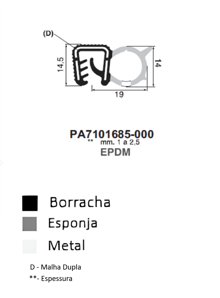 Perfil Borracha  14.5x19 - EPDM