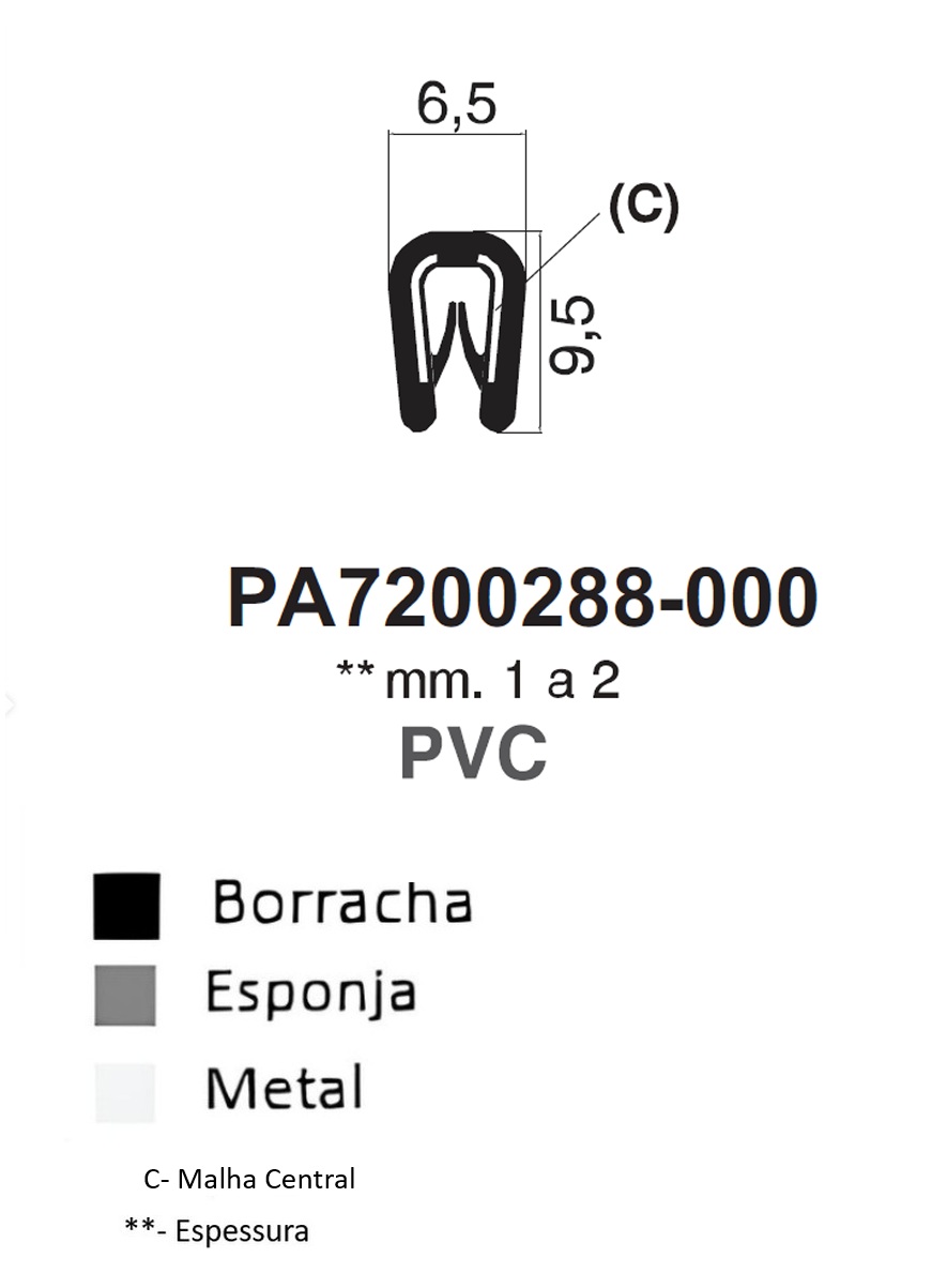Perfil em U - 9,5X6.5 - PVC/METAL