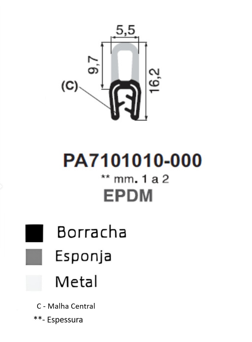 Perfil Borracha 16.2x5.5 - EPDM