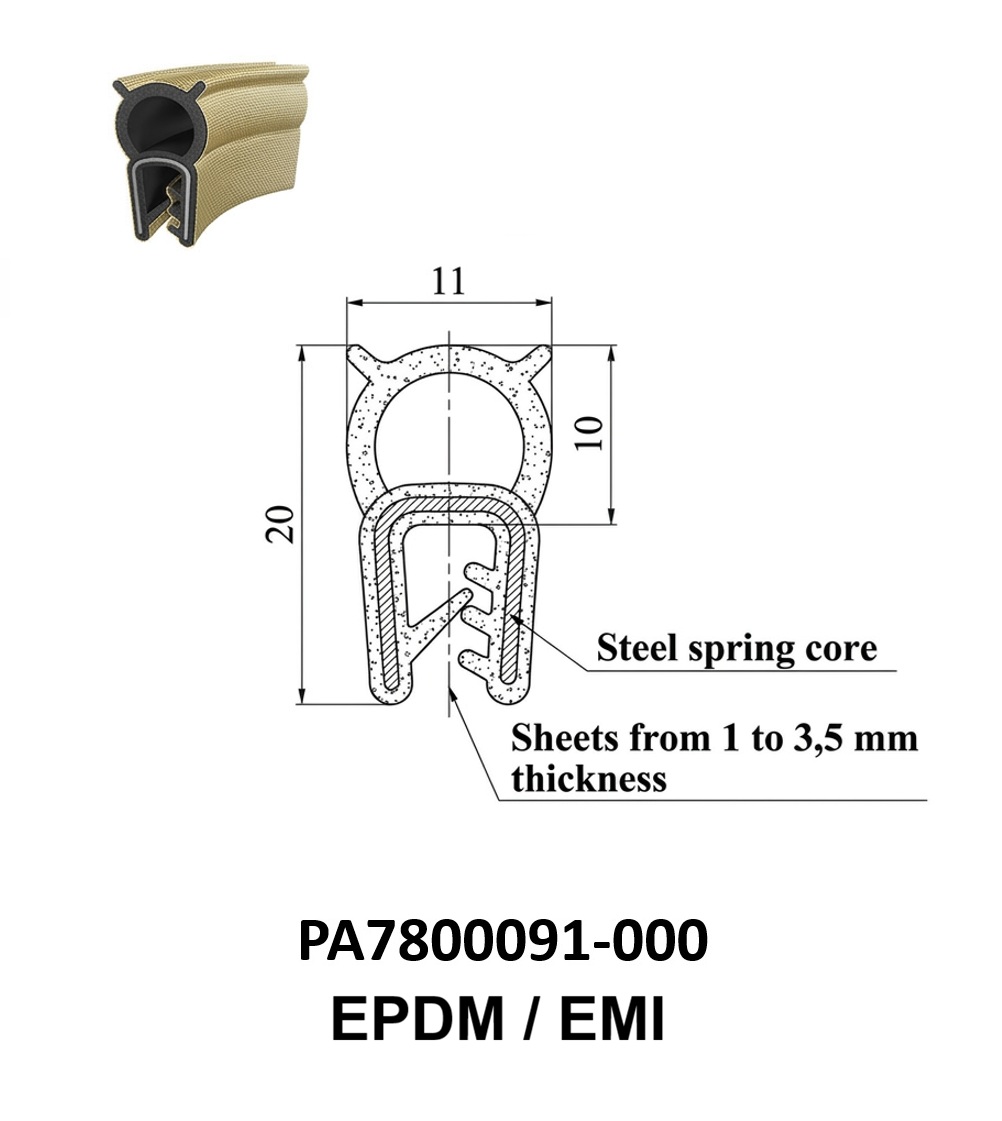 Perfil Borracha Condutivo 20x11 - EPDM