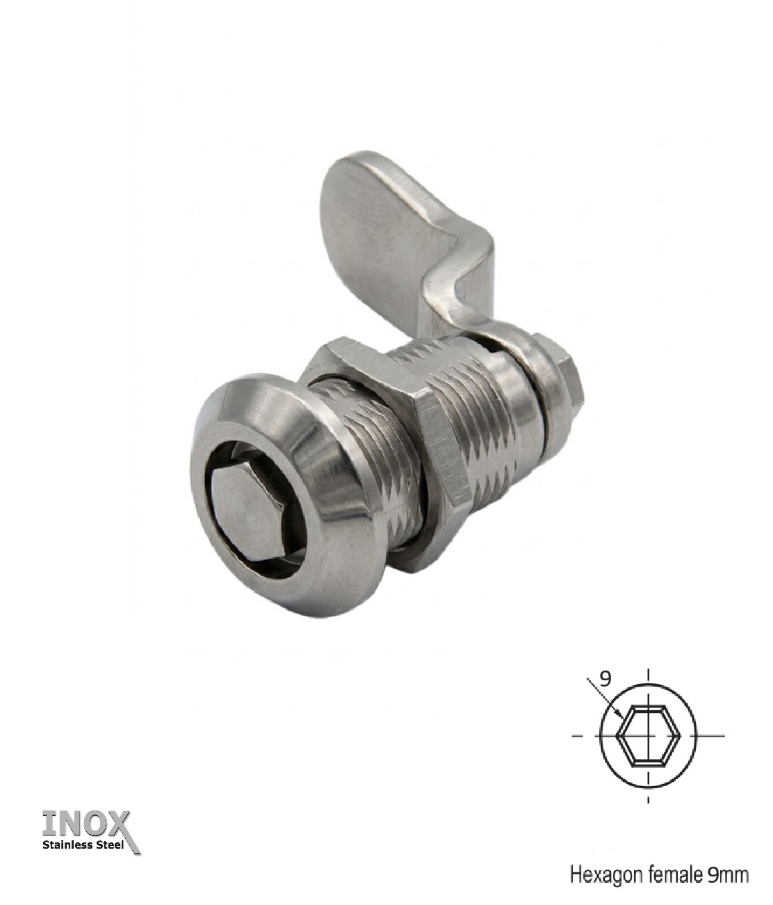 Fecho Zamak  Hexagonal Femea 9mm INOX L=30