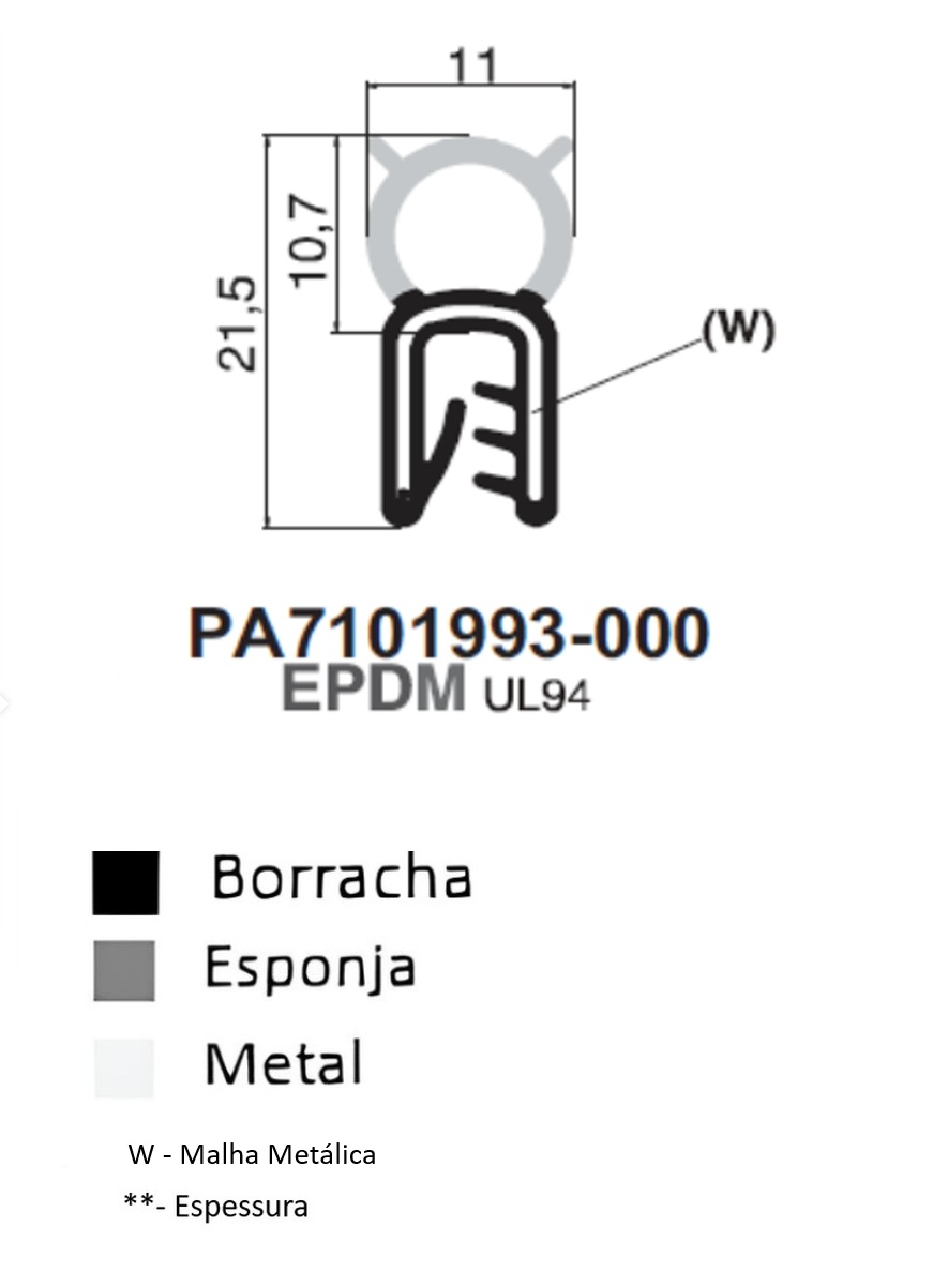 Perfil Borracha 21.5x11 - EPDM UL94