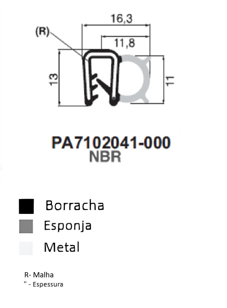 Perfil Borracha 13x16.3 - NBR