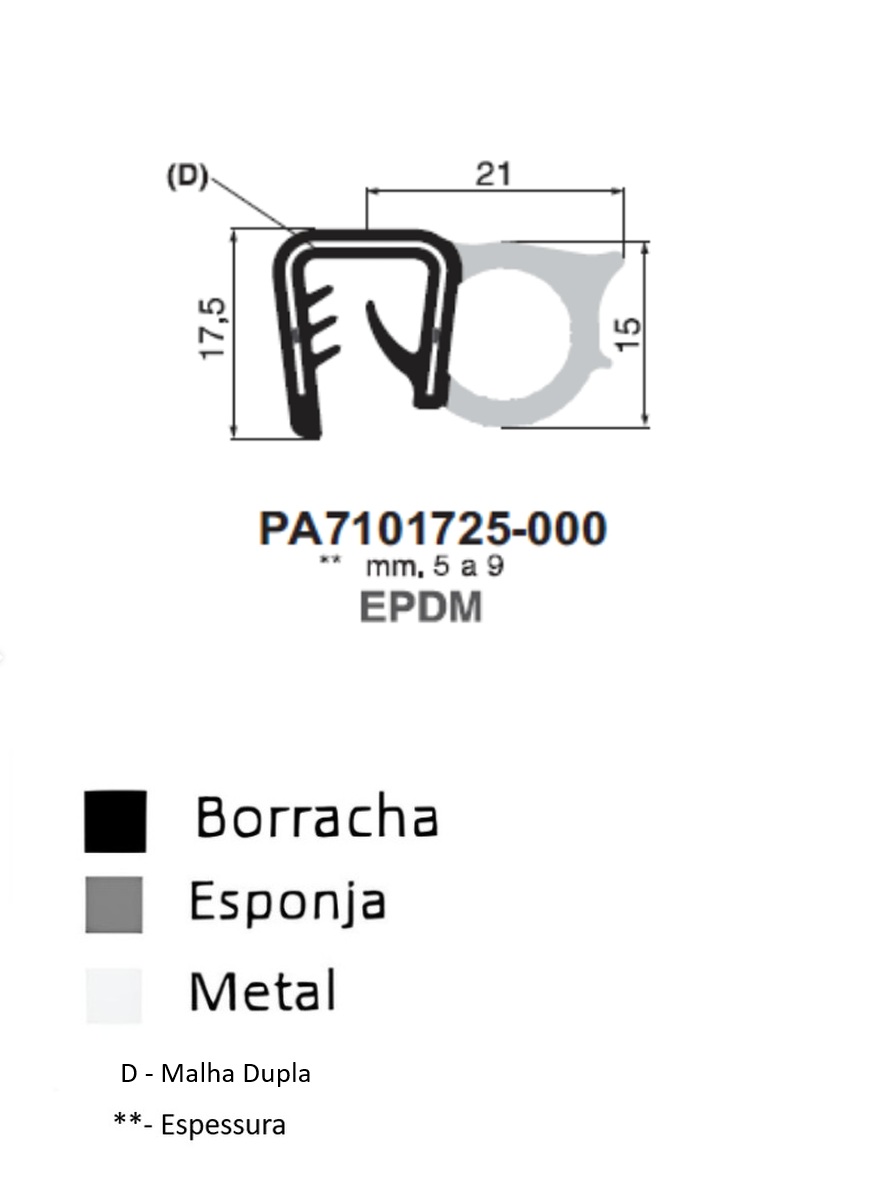 Perfil Borracha  17.5x21 - EPDM