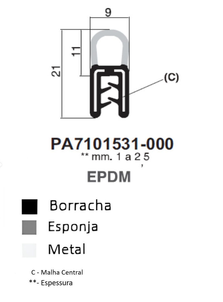 Perfil Borracha 21x9 - EPDM