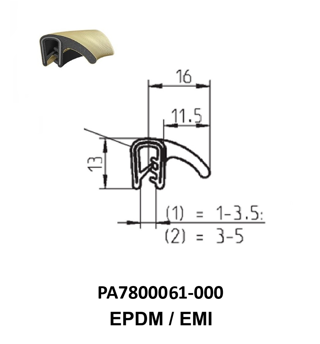 Perfil Borracha Condutivo 13x16 - EPDM
