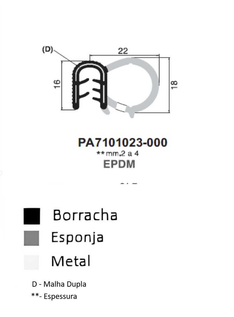 Perfil Borracha  18x22 - EPDM