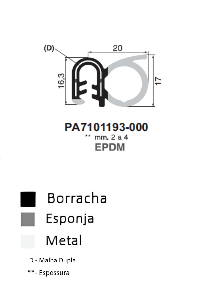 Perfil Borracha  16.3x20 - EPDM
