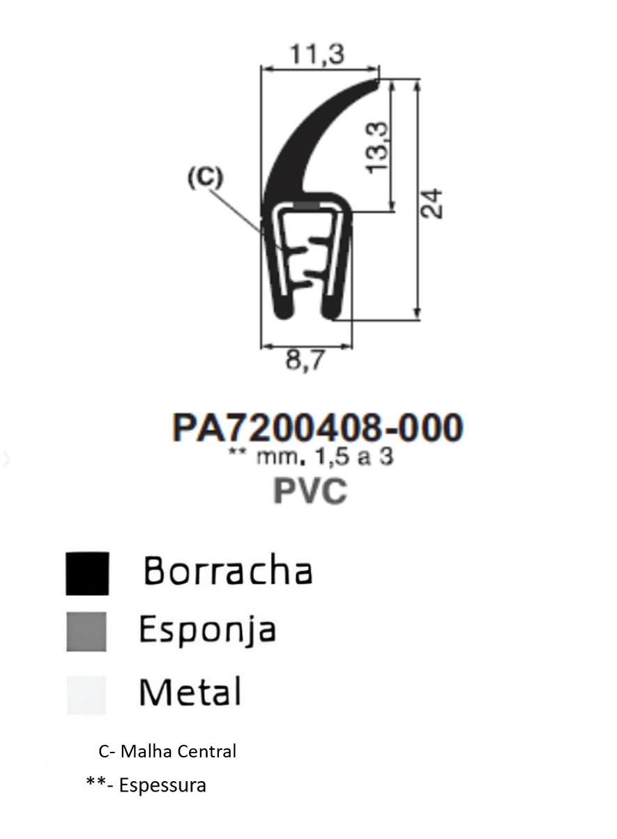 Perfil Borracha Barbatana 24,0x11,3- PVC