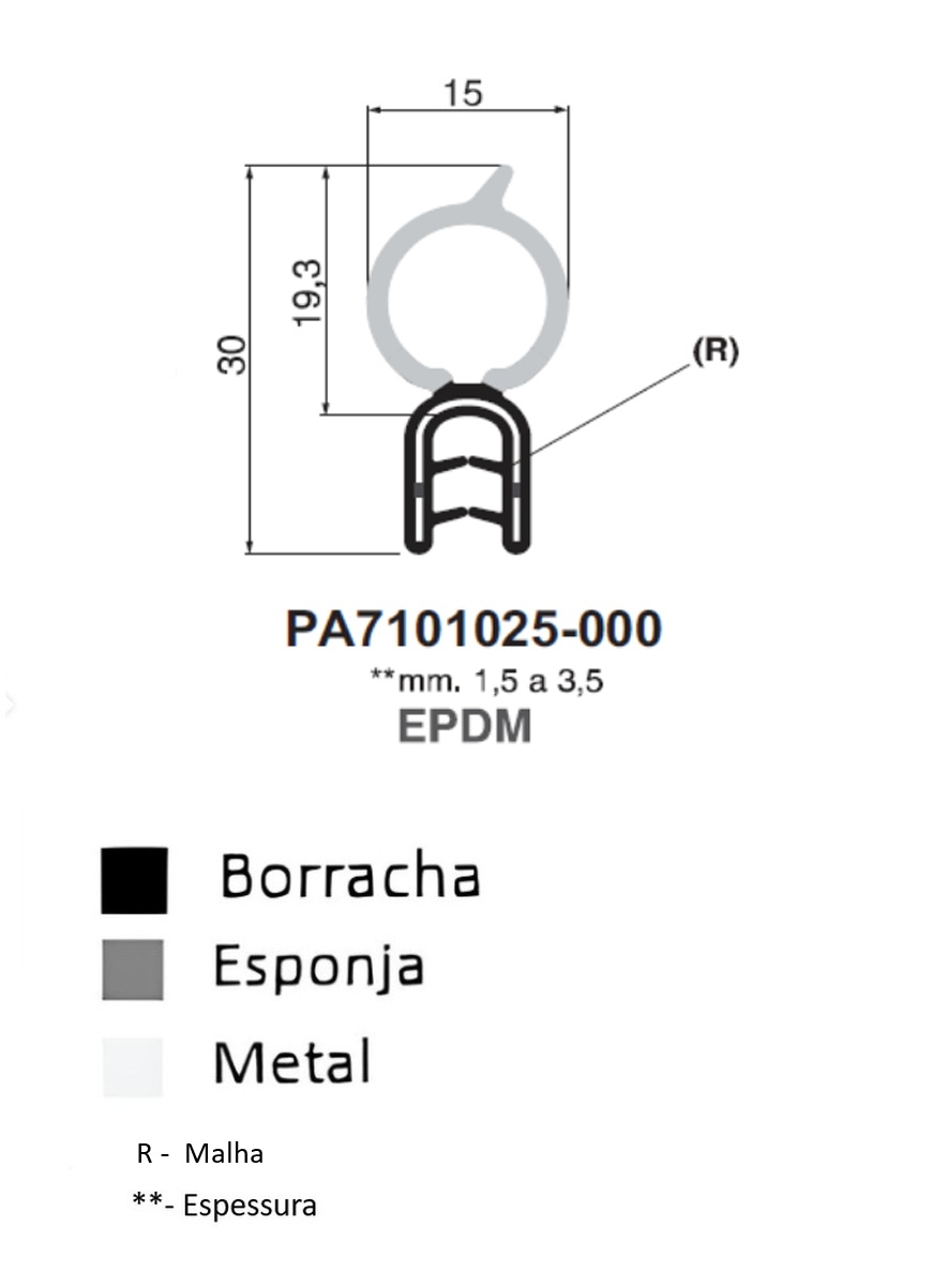 Perfil Borracha 29x13 - EPDM
