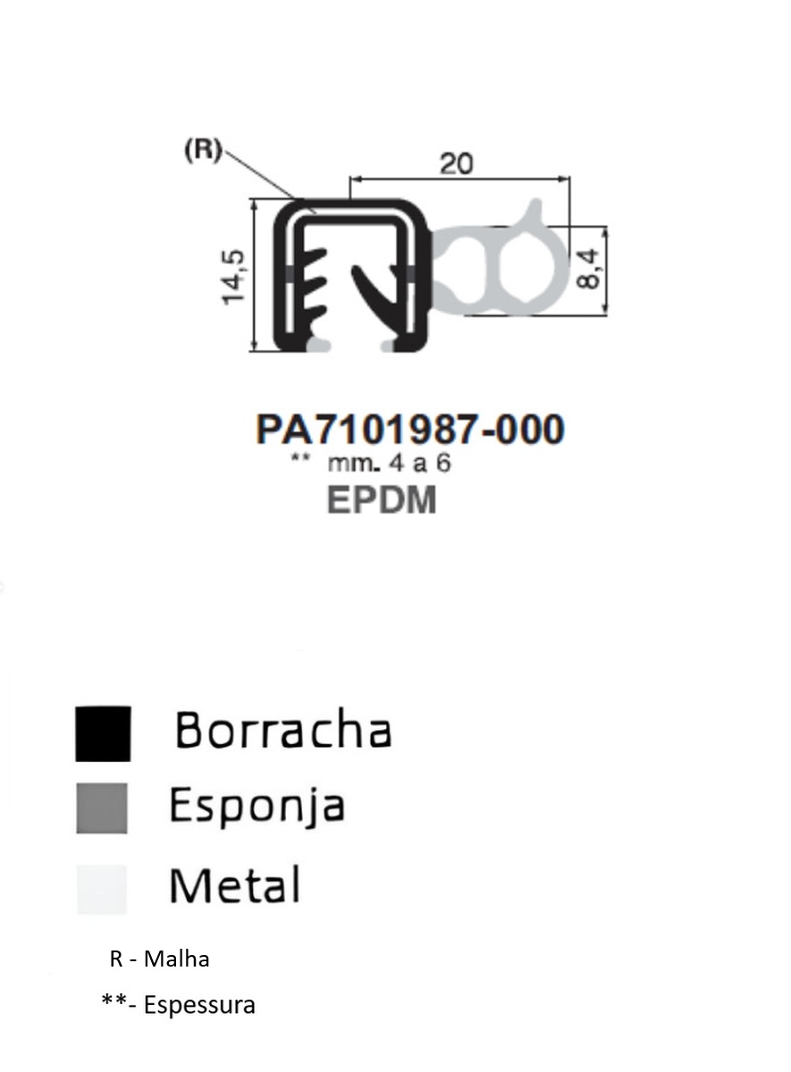 Perfil Borracha  14.5x20 - EPDM