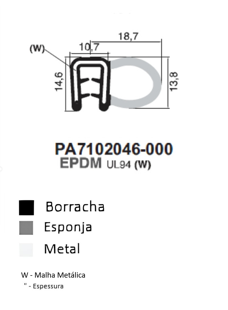 Perfil Borracha 14.6x18.7 - EPDM UL94