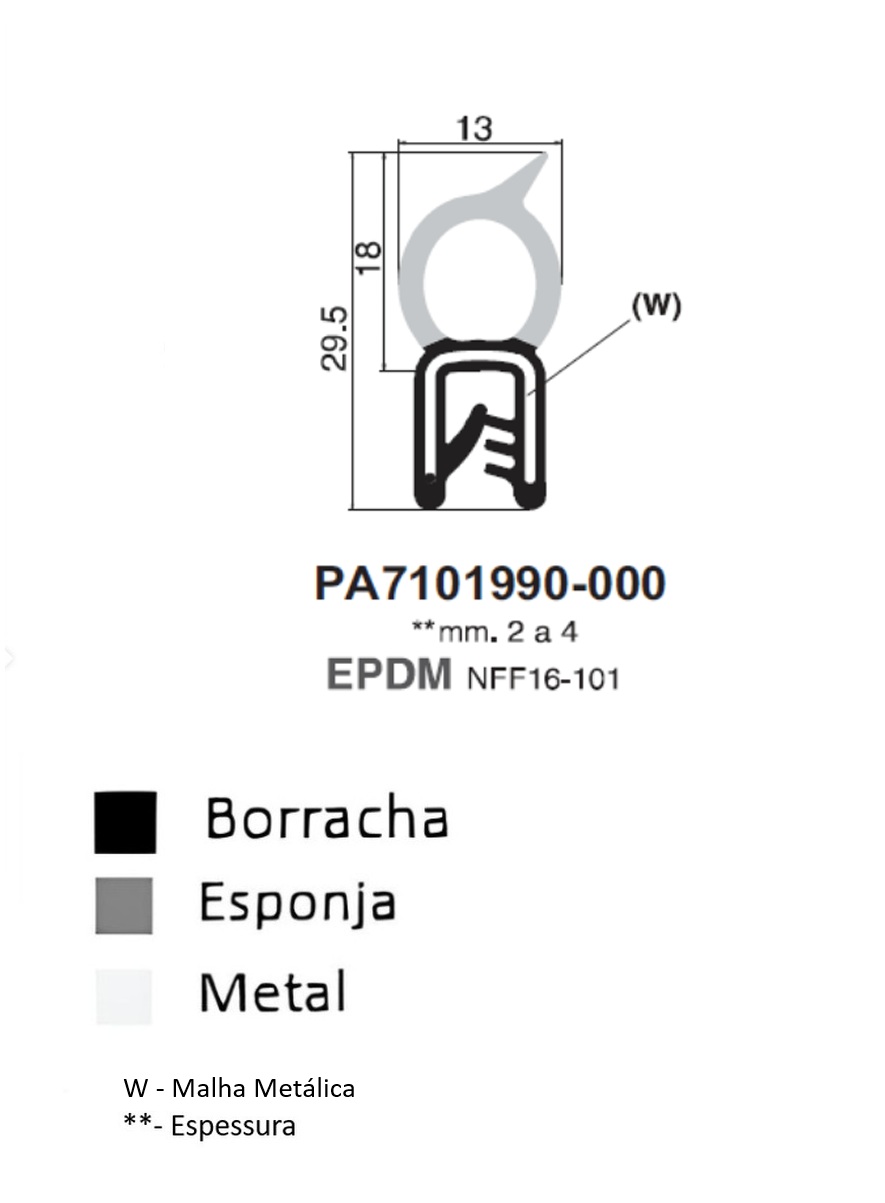 Perfil Borracha 29.5x13 - EPDM NFF16-101