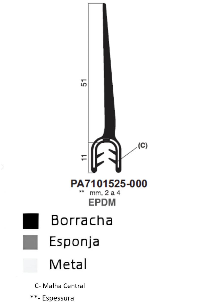Perfil Borracha c/ Barbatana  62 - EPDM