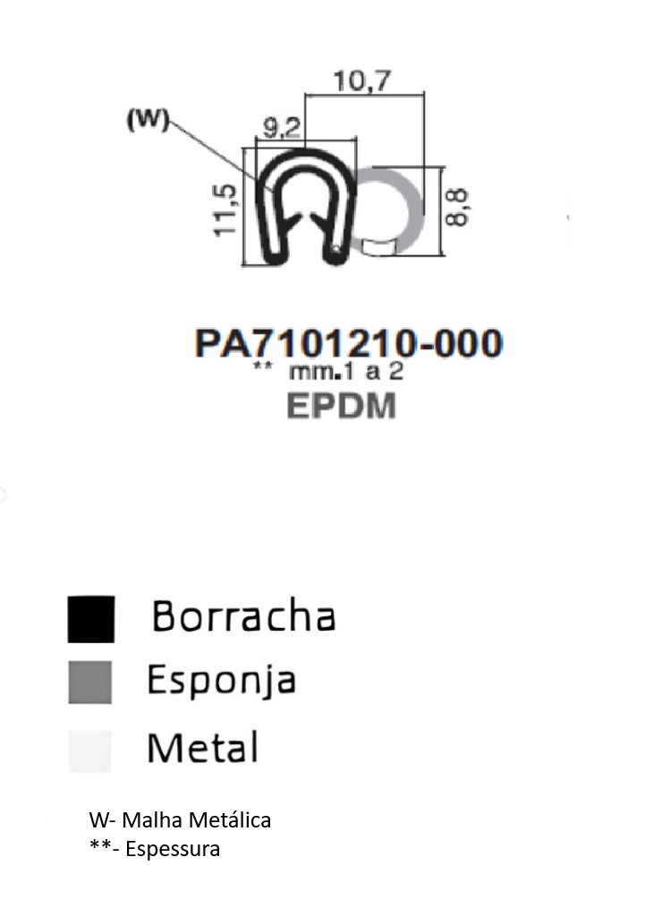 Perfil Borracha 11.5x10.7 - EPDM