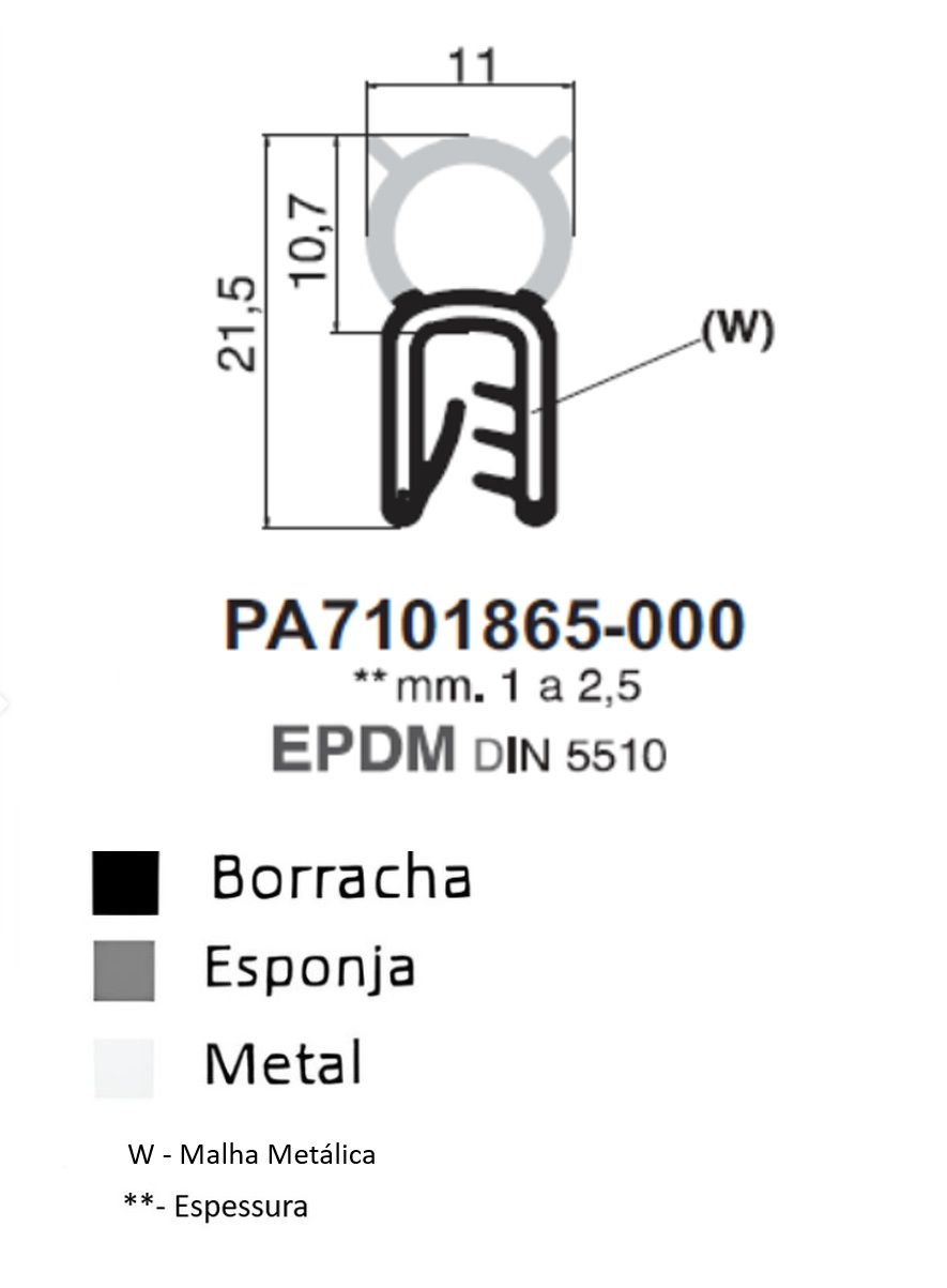 Perfil Borracha 21.5x11 - EPDM DIN 5510