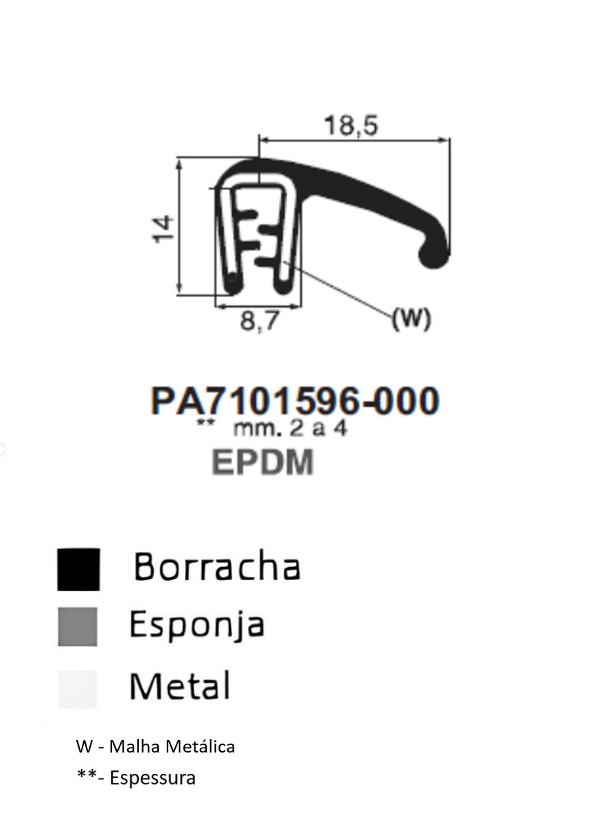 Perfil Borracha c/ Barbatana  14x18.5- EPDM