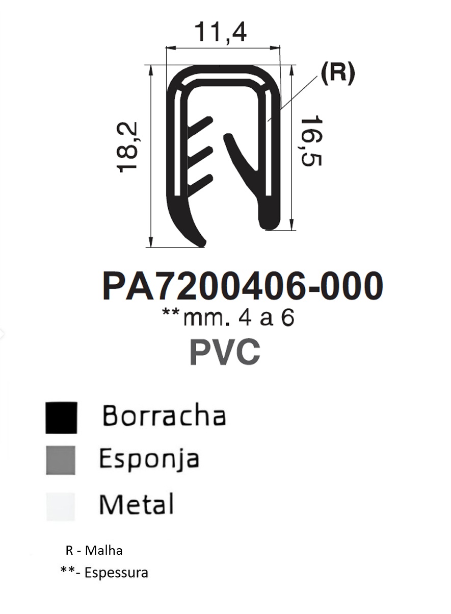 Perfil em U - 18,2x11,4 - PVC/METAL