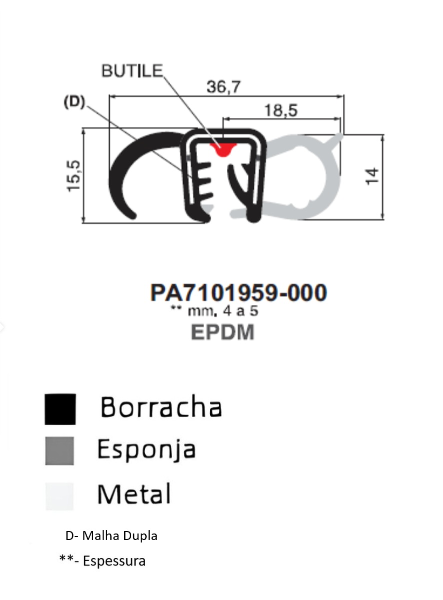 Perfil Borracha  15.5x36.7 - EPDM