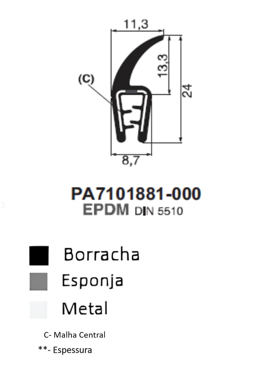 Perfil Borracha Barbatana 24,0x11,3- EPDM