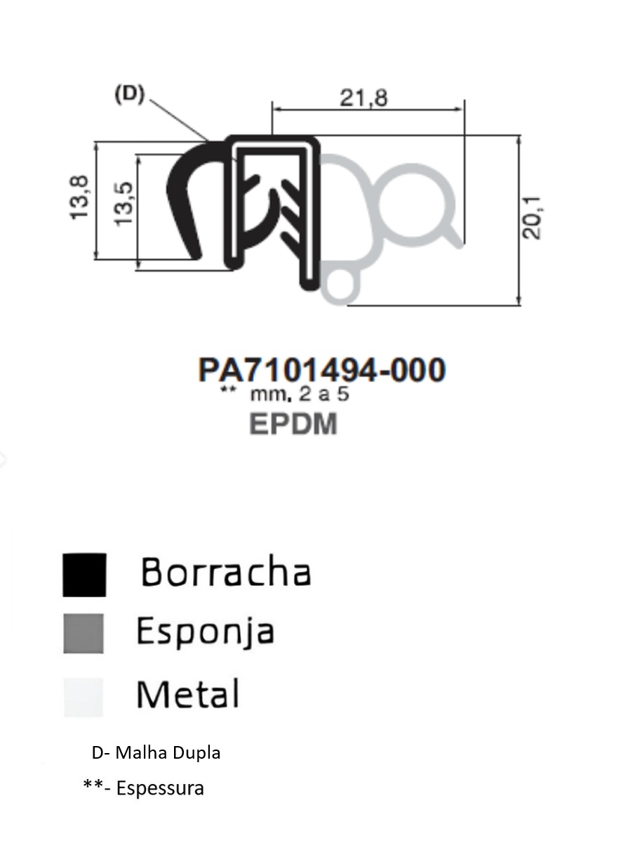 Perfil Borracha  13.8x21.8 - EPDM