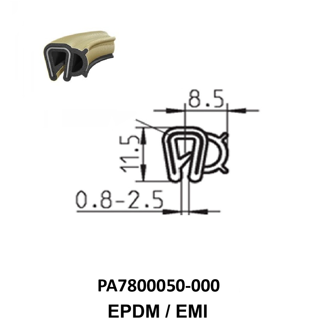 Perfil Borracha Condutivo 11.5x8.5 - EPDM