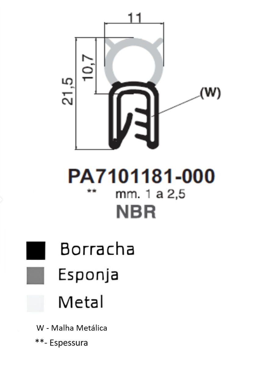 Perfil Borracha 21.5x11 - NBR