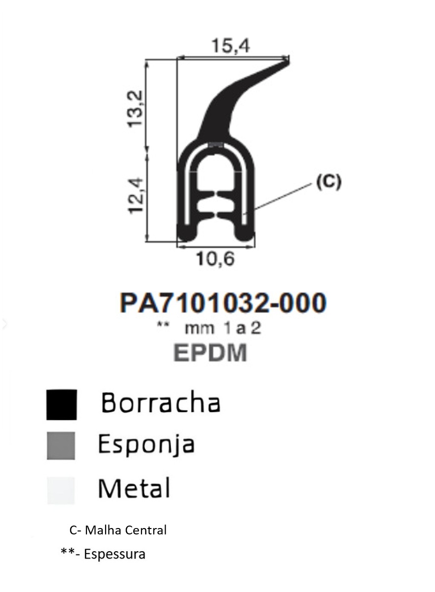 Perfil Borracha c/ Barbatana  25.6x15.4- EPDM