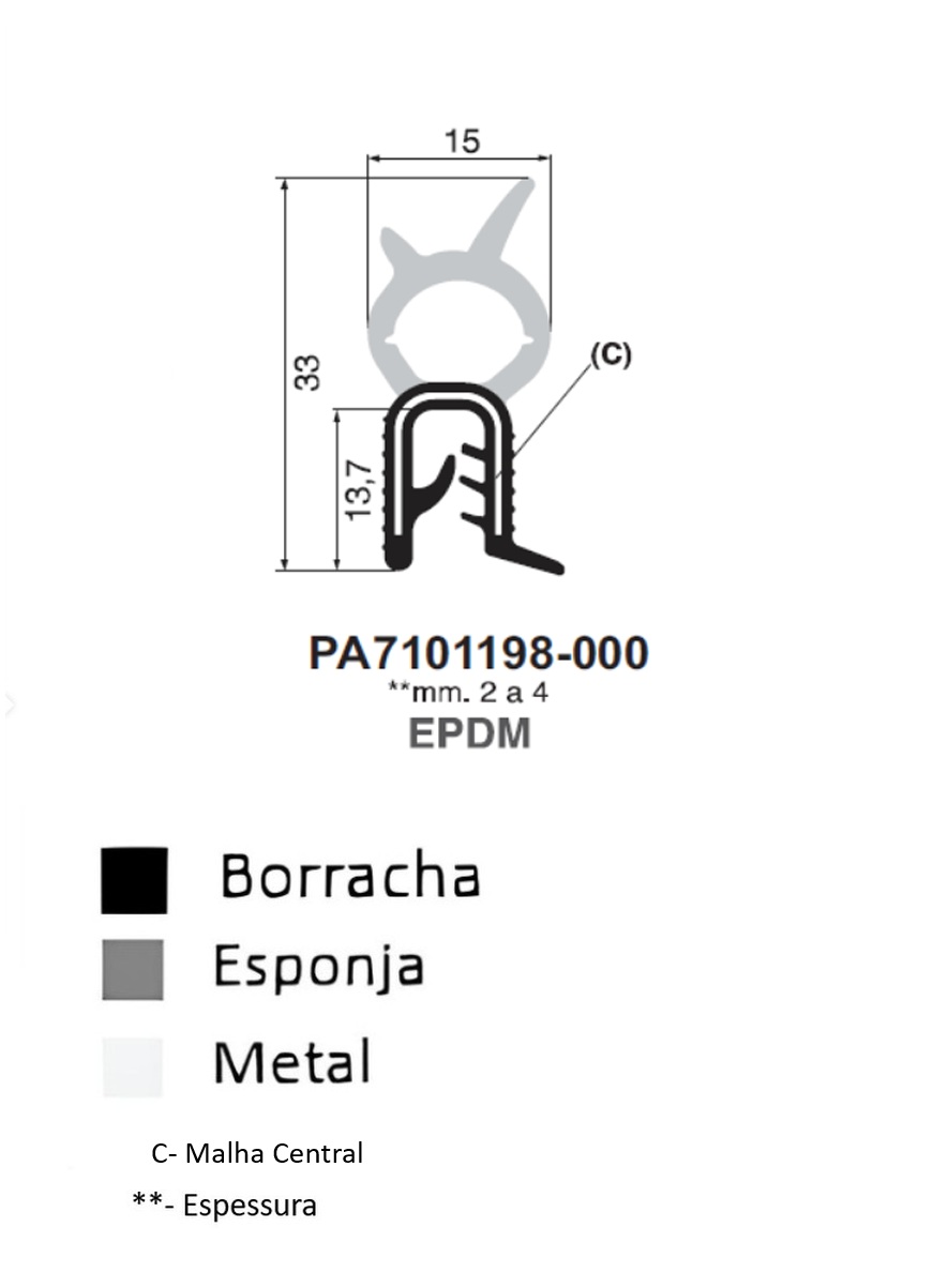 Perfil Borracha 33x15 - EPDM