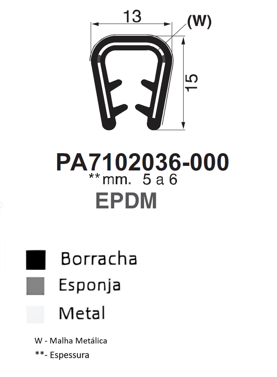Perfil Borracha em U 15x13- EPDM