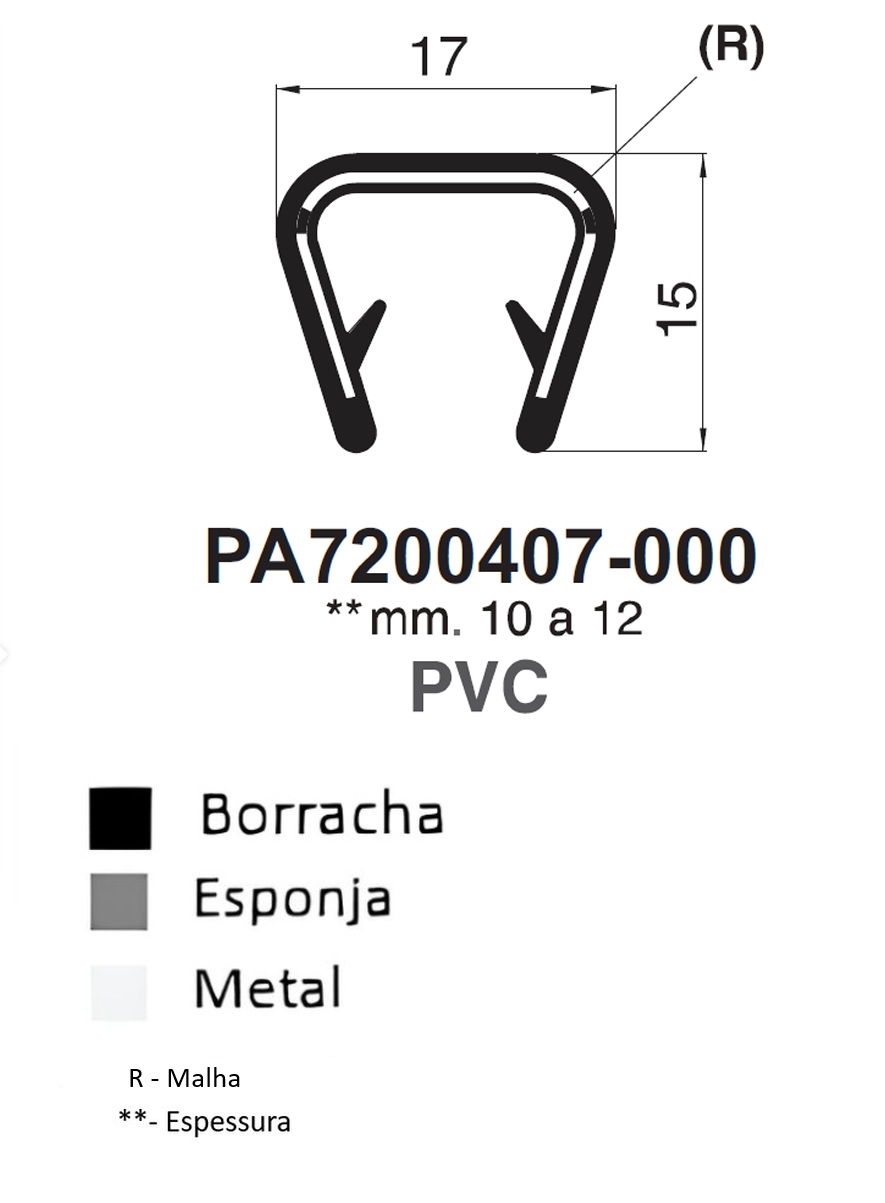 Perfil Borracha em U 15x17 - PVC