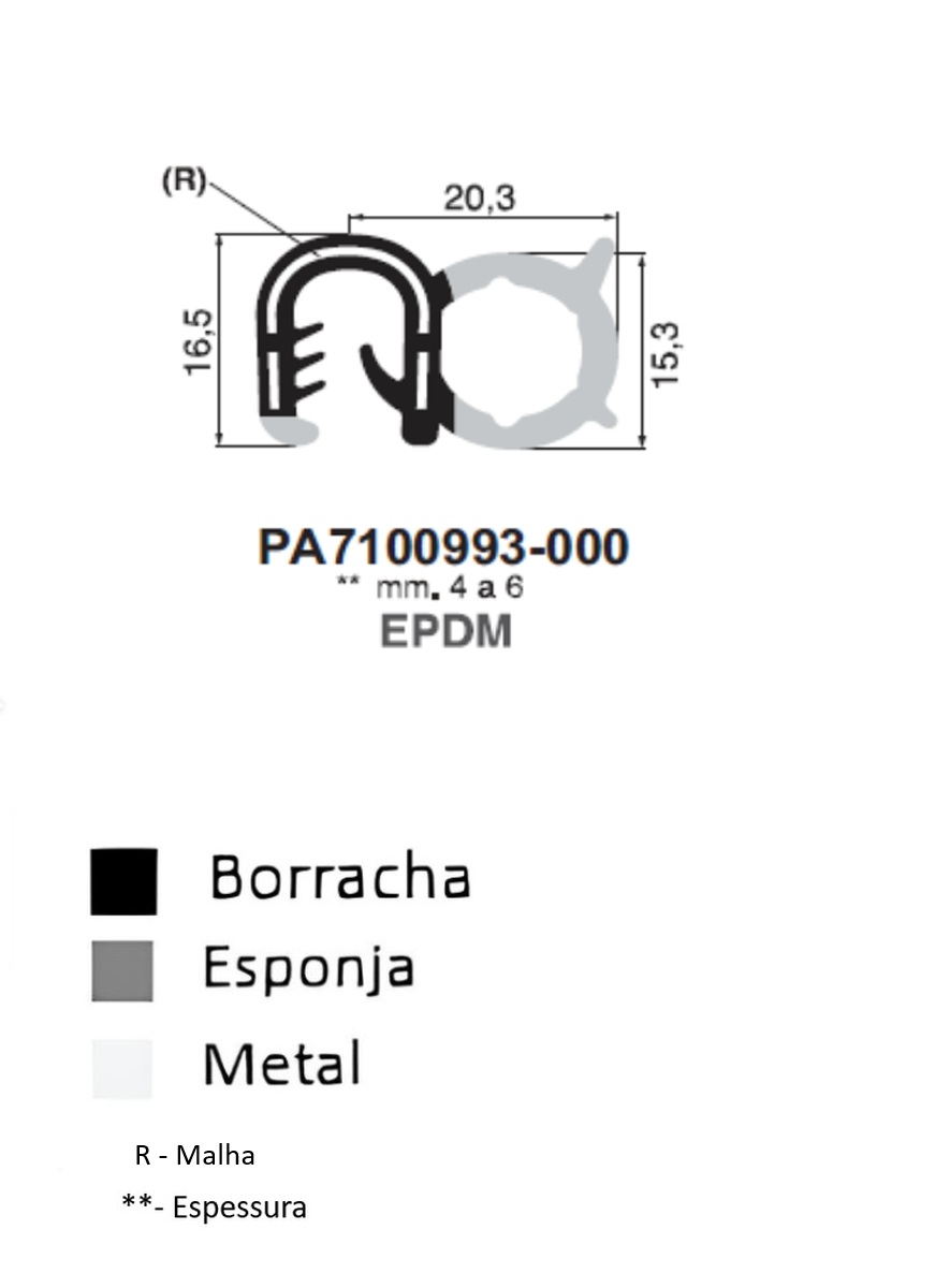 Perfil Borracha  16.5x20.3 - EPDM