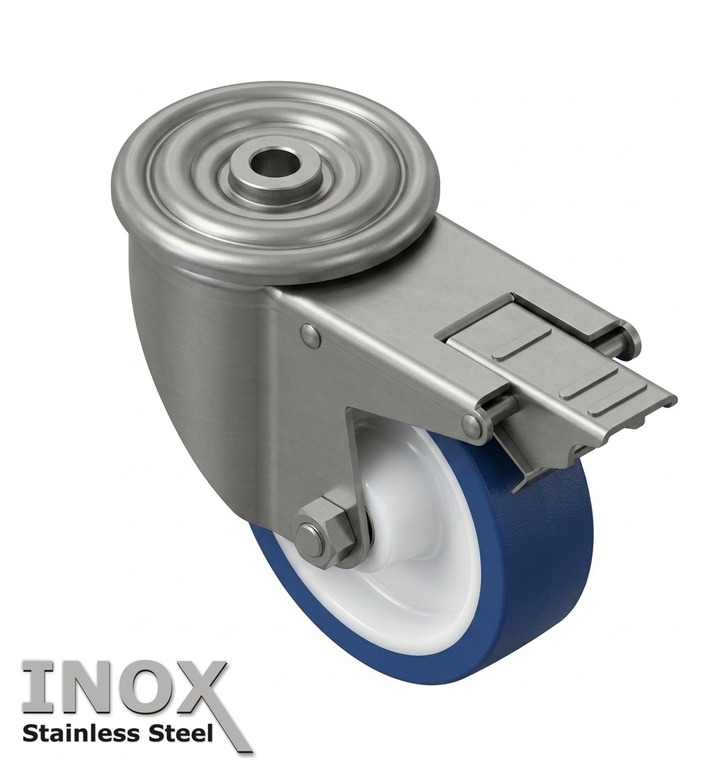 RODIZIO AZUL GIRAT+TRAV. REFORÇADO BASE REDONDA INOX