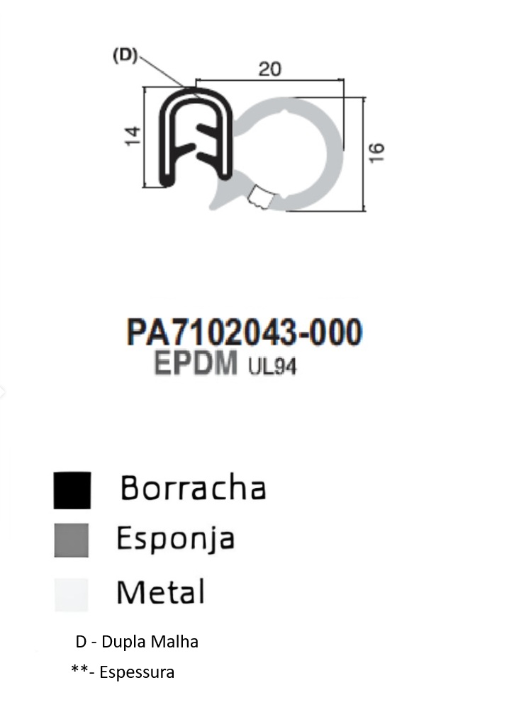 Perfil Borracha 14x20 - EPDM UL94