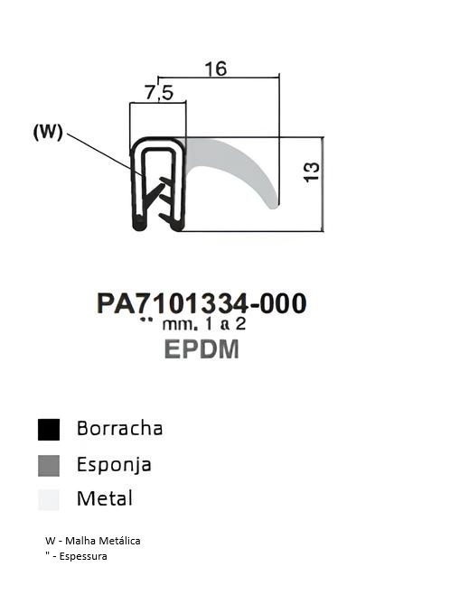 Perfil Borracha Barbatana Lateral 13x16 - EPDM