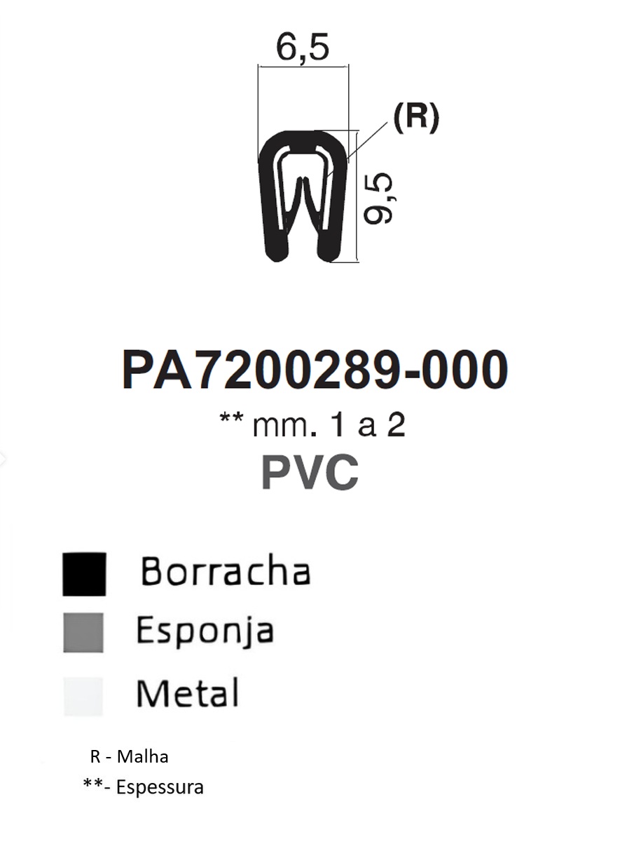 Perfil Borracha em U 9.5x6.5 - PVC