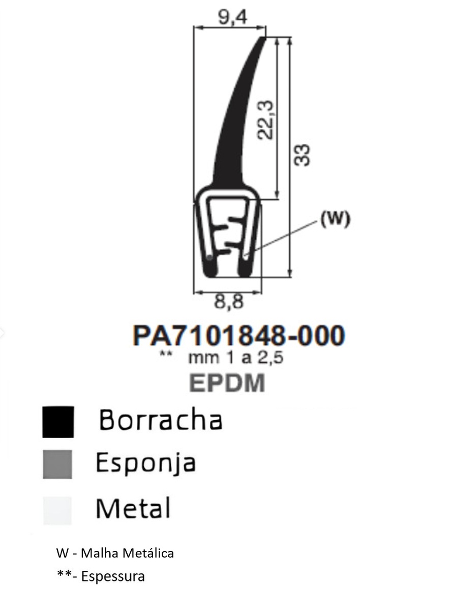 Perfil Borracha Barbatana 33,0x9,4- EPDM