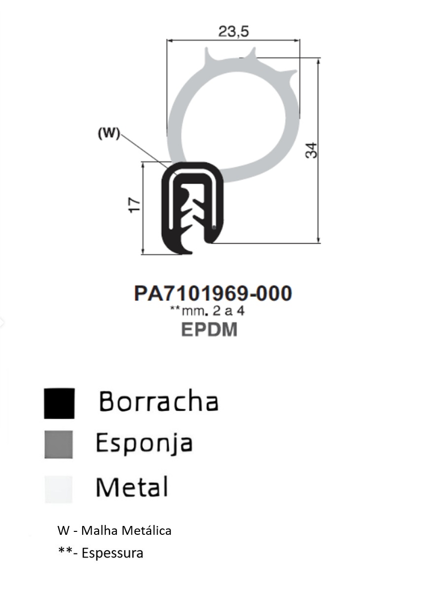Perfil Borracha 34x23.5 - EPDM