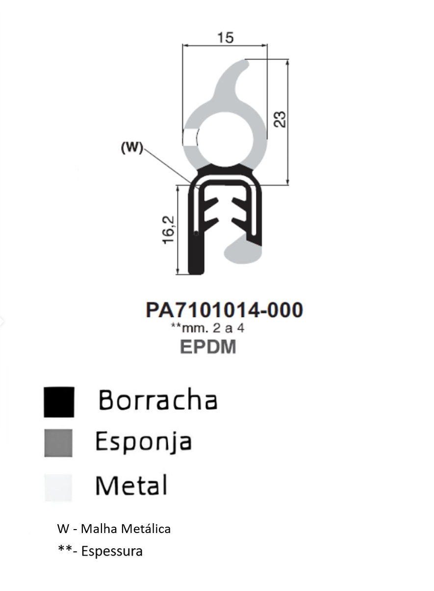 Perfil Borracha 16.2x15 - EPDM