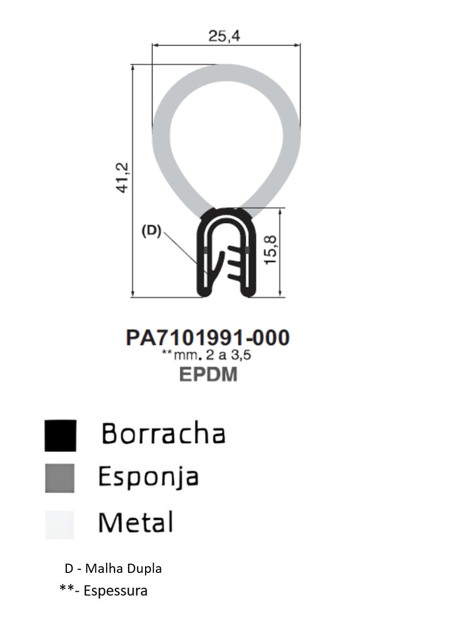 Perfil Borracha  41.2x25.4 - EPDM