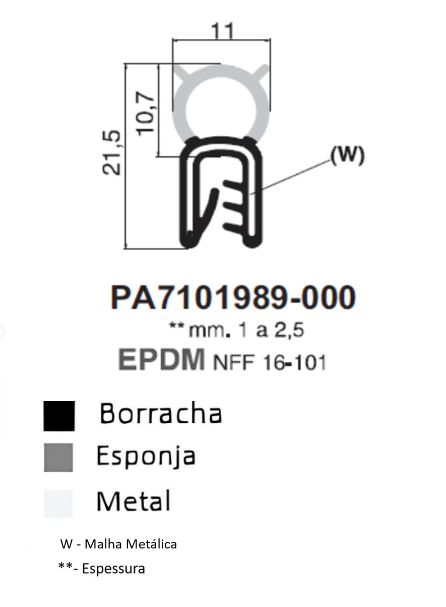 Perfil Borracha 21.5x11 - EPDM NFF 16-101