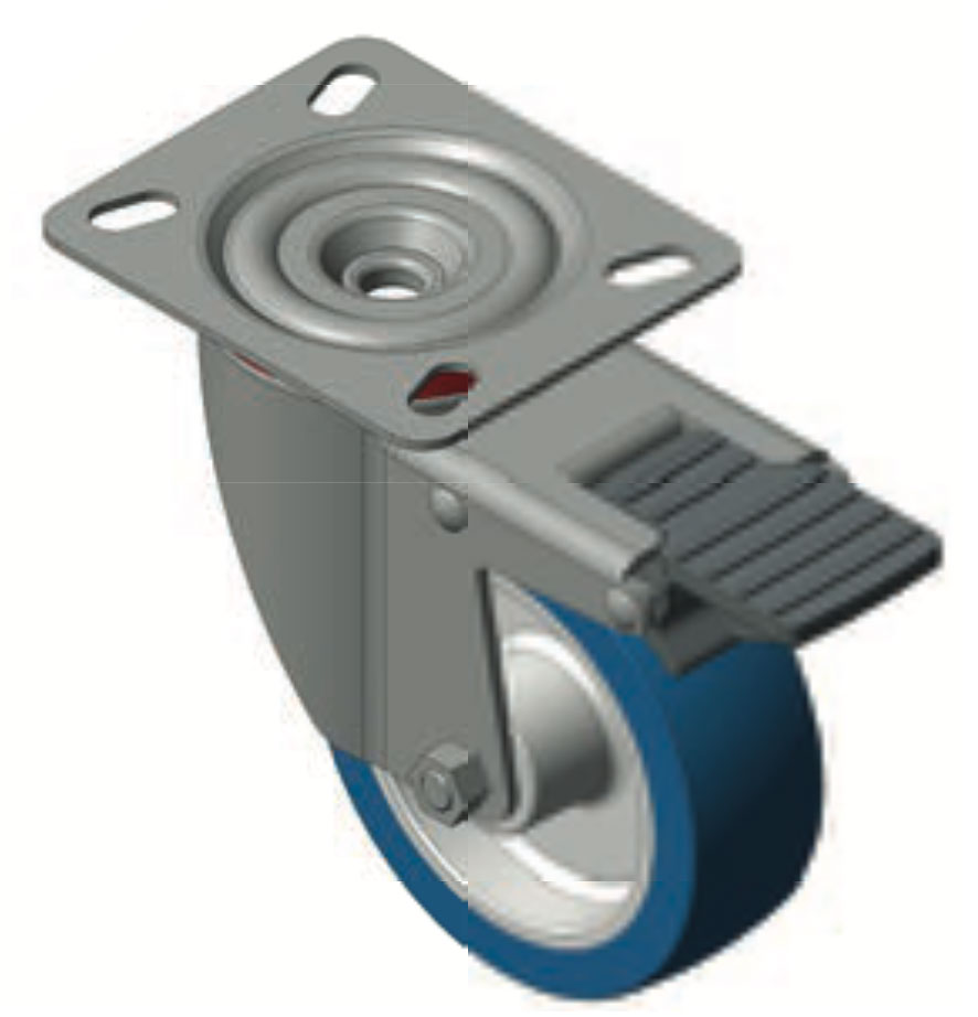 Cyan polyurethane, swivel bracket wheels with PA6 glass fiber brake