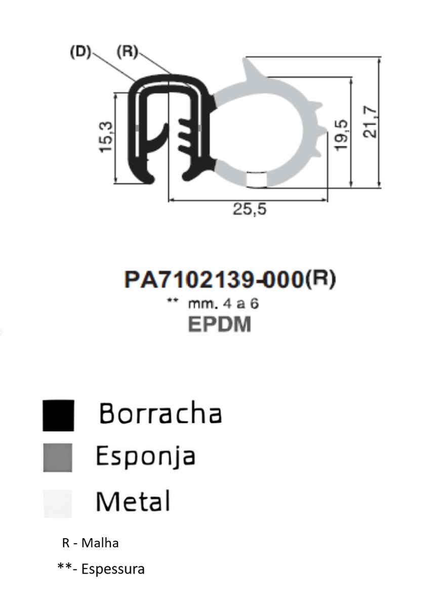 Perfil Borracha  15.3x25.5 - EPDM
