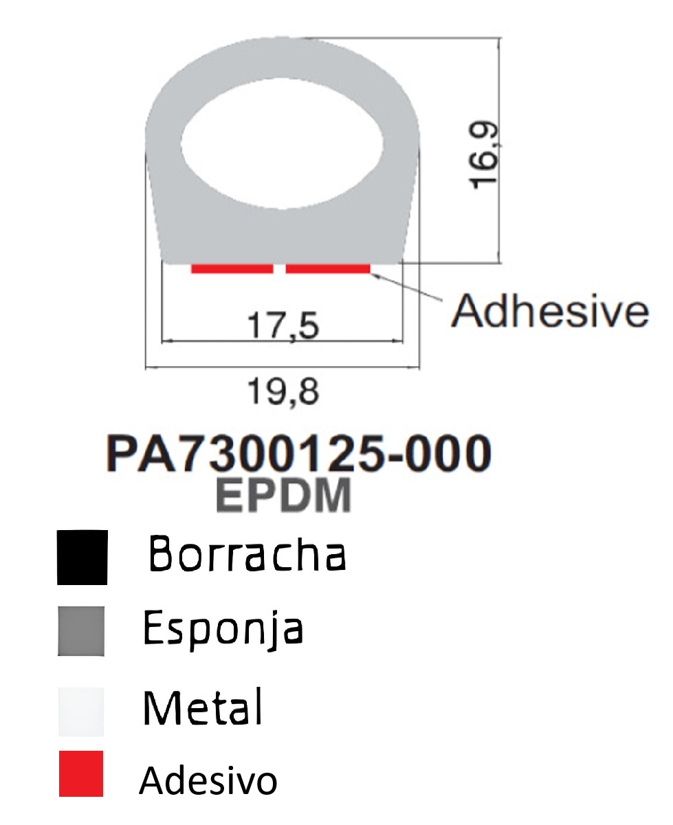 Perfil De Borracha em Meia Lua c/ Adesivo
