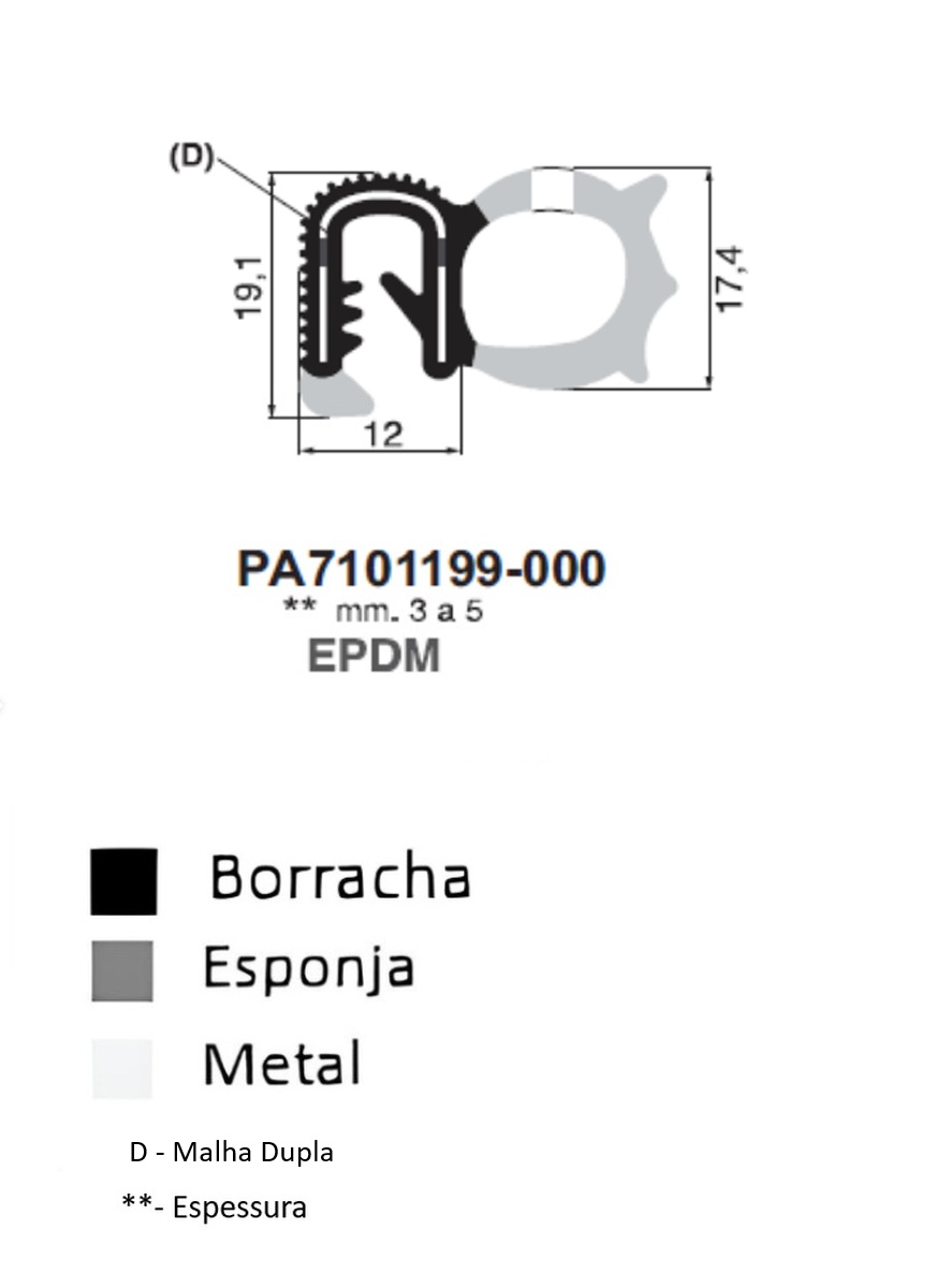 Perfil Borracha  19.1x12 - EPDM