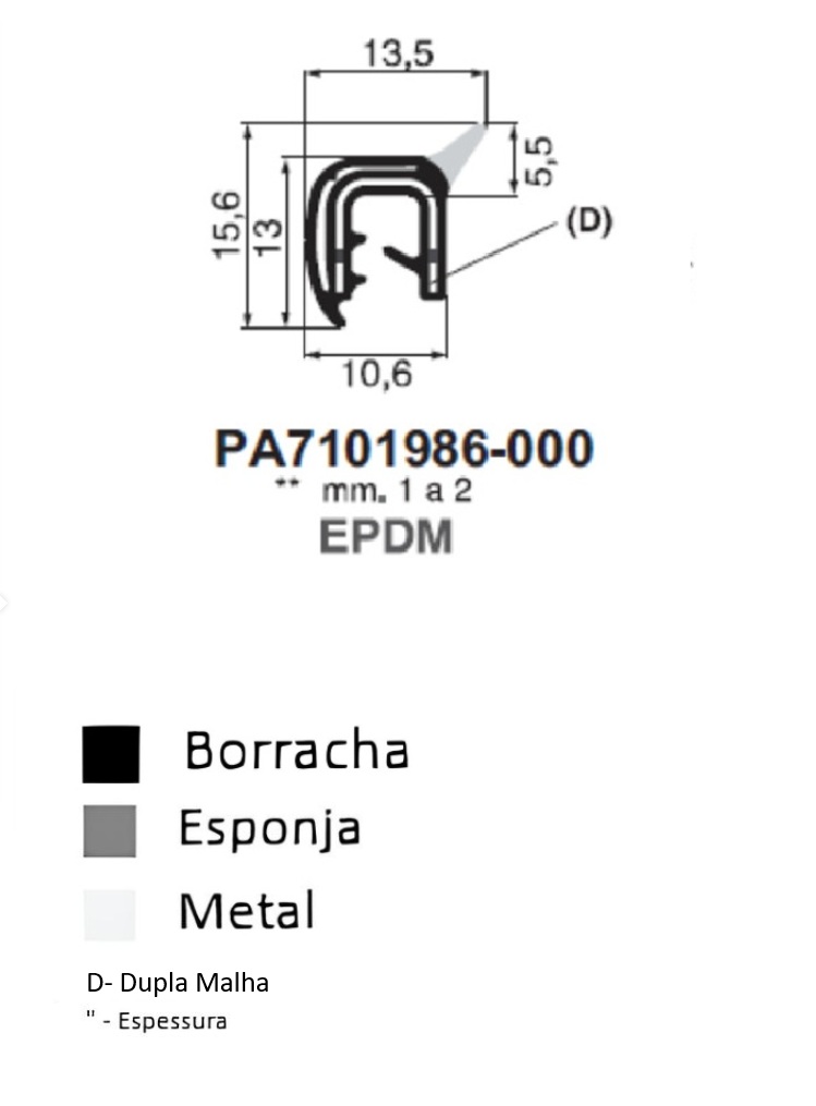 Perfil Borracha Barbatana Lateral 15.6x13.5 - EPDM